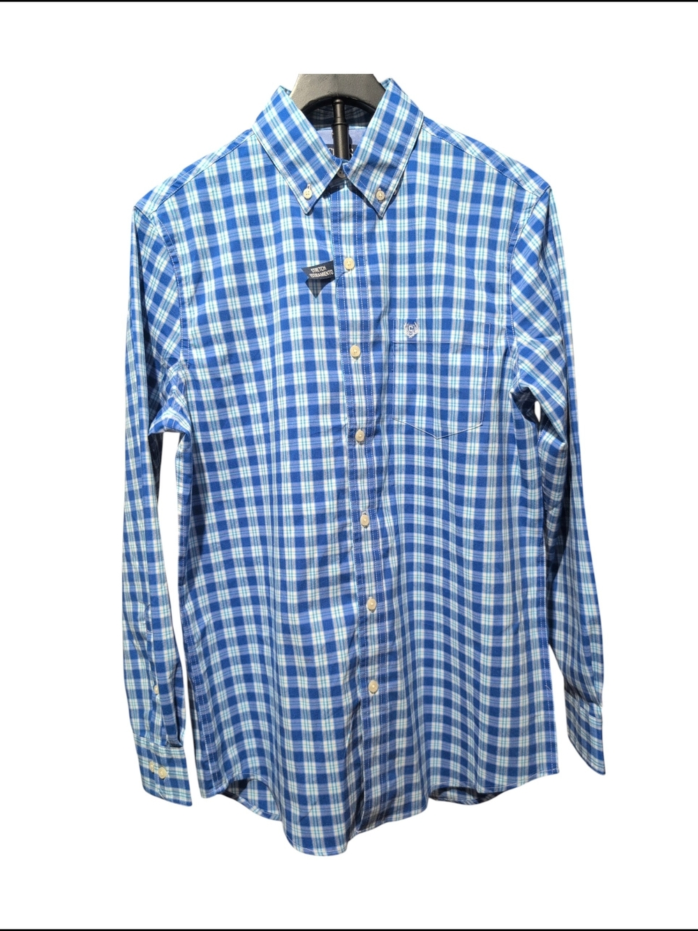Chaps Men's Blue Plaid Button Down Stretch Easy Care Shirt S